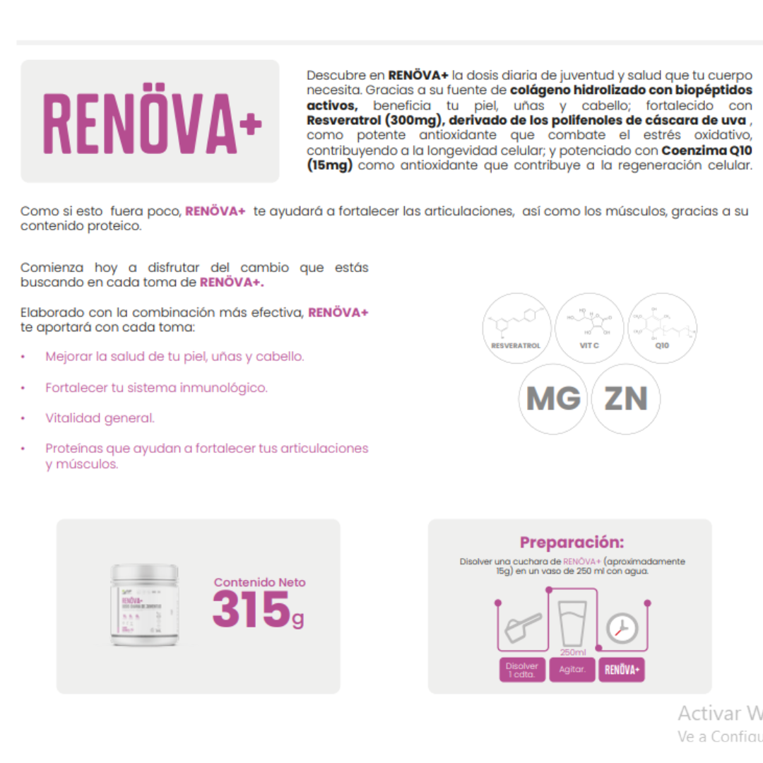 RENÖVA+ Colágeno Hidrolizado Dosis Diaria de Juventud